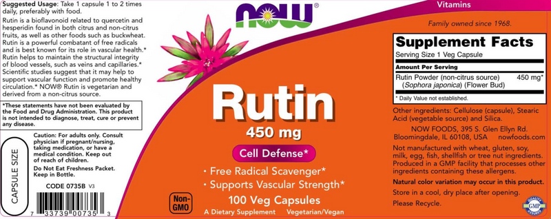 Rutin 450 mg (NOW) Label