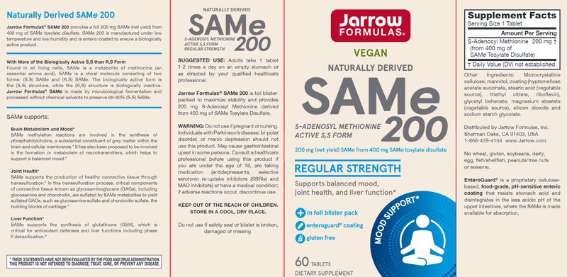 SAM-e 200 mg Jarrow Formulas label