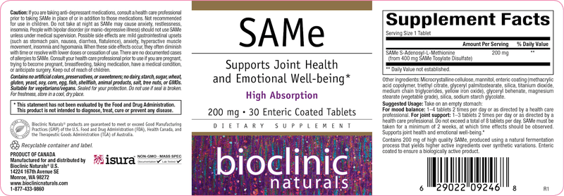 SAMe (Bioclinic Naturals) Label