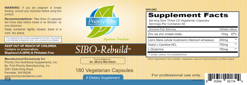SIBO-Rebuild (Priority One Vitamins) label