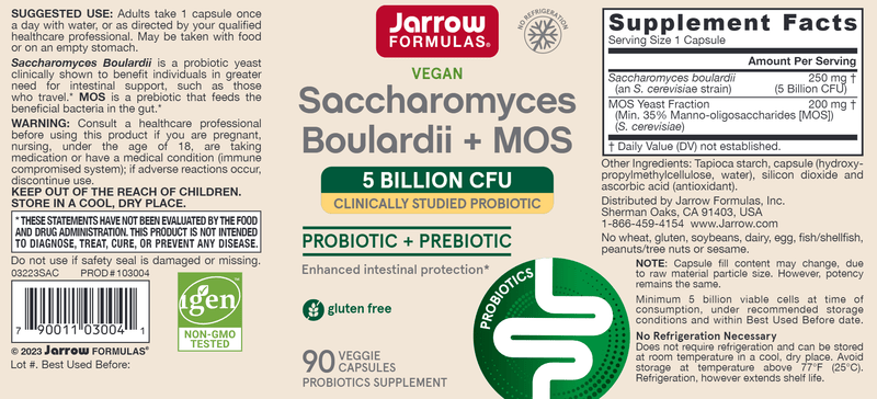 Saccharomyces Boulardii + MOS Jarrow Formulas label