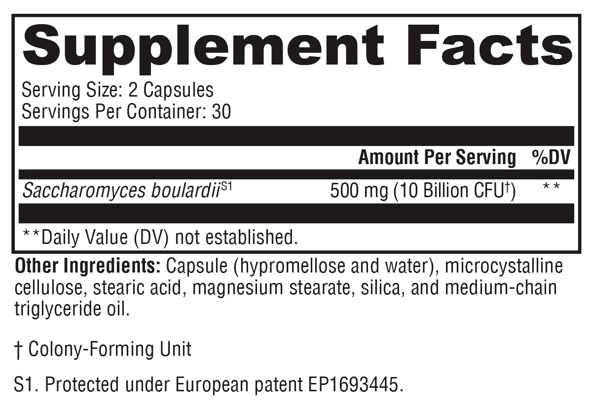 Saccharomycin® DF Supplement Facts Label