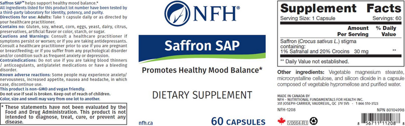 Saffron SAP (NFH Nutritional Fundamentals) Label