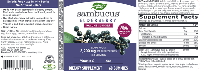 Sambucus Gummies 60 ct (Nature's Way) label