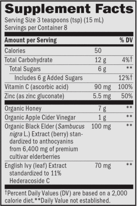 Sambucus HoneyBerry Cough Syrup 4 oz (Nature's Way) supplement facts