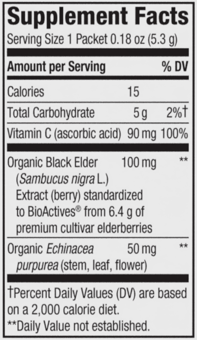 Sambucus Honey Lemon-Berry Hot Drink Mix 10 packets (Nature's Way) supplement facts