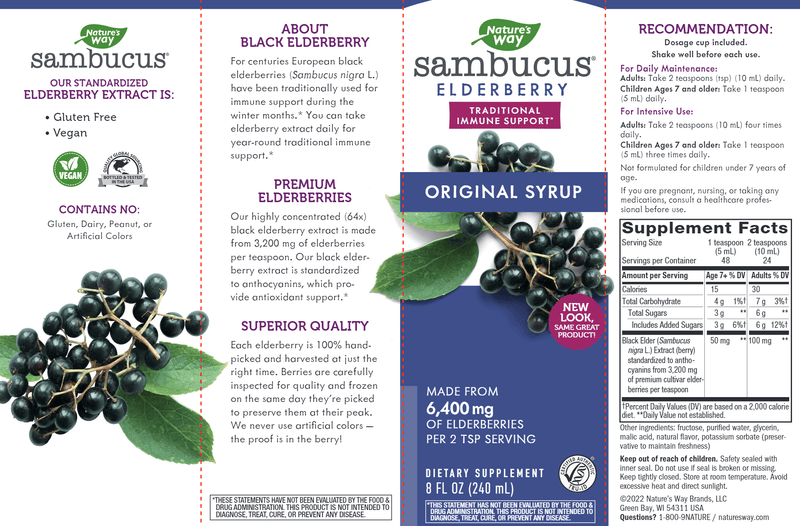 Sambucus Syrup (Nature's Way) 8oz label