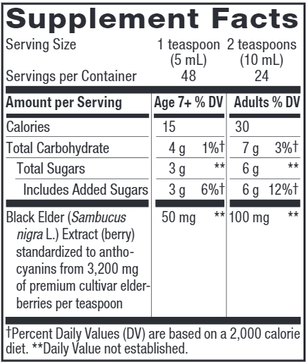 Sambucus Syrup (Nature's Way) 8oz supplement facts