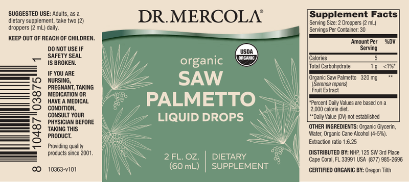 Organic Saw Palmetto (Dr. Mercola) label