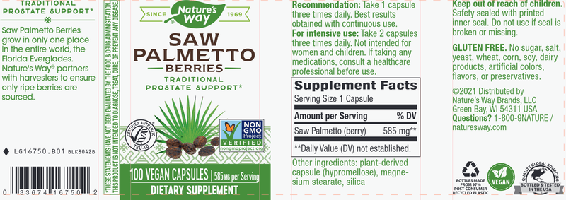 Saw Palmetto Berries Veg Capsules (Nature's Way) 100ct label