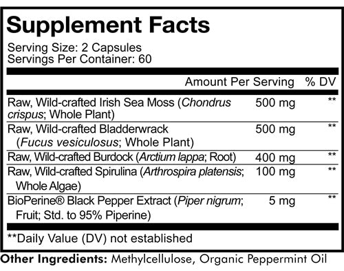 Sea Moss+ Supplement Facts Label