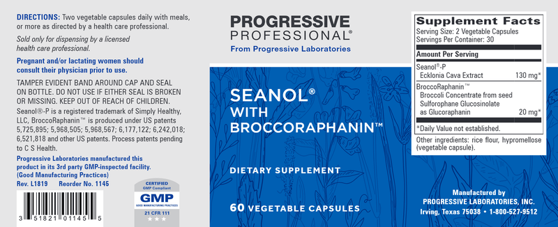 Seanol with BroccoRaphanin (Progressive Labs) Label