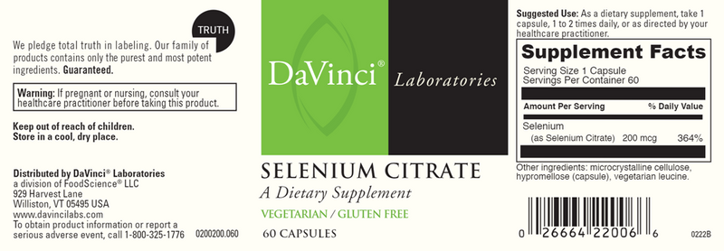 Selenium Citrate (DaVinci Labs) label