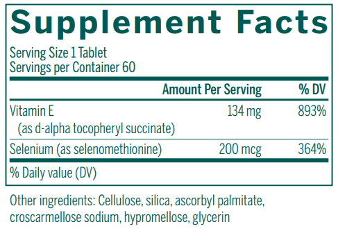 Selenium + E supplement facts Genestra