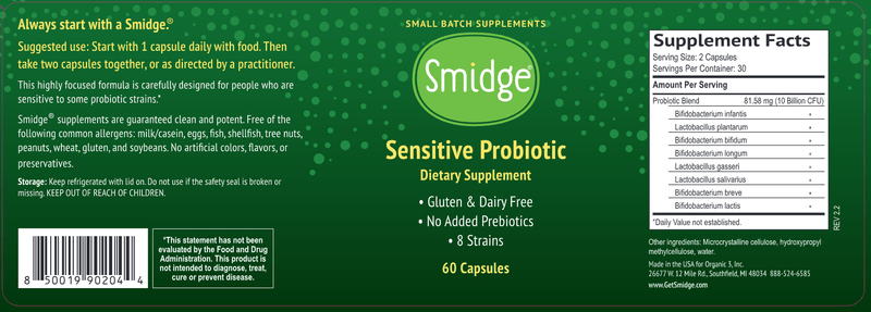 Sensitive Probiotic Smidge label