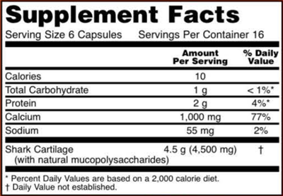 Shark Cartilage 750 mg (NOW) Supplement Facts