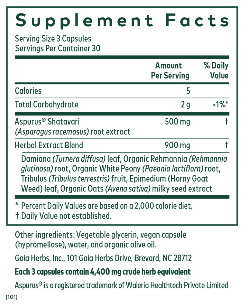 Shatavari Complex Supplement Facts Label