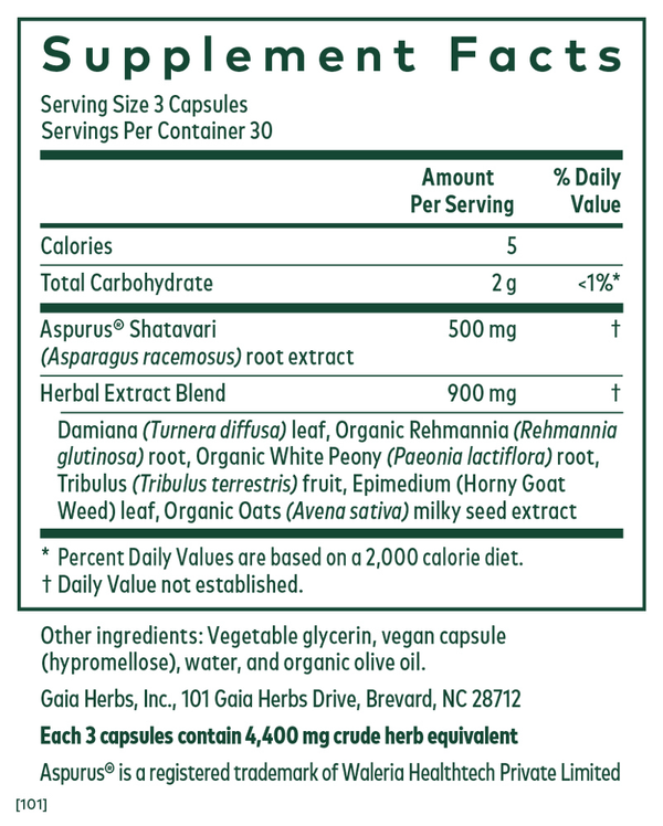Shatavari Complex Supplement Facts Label