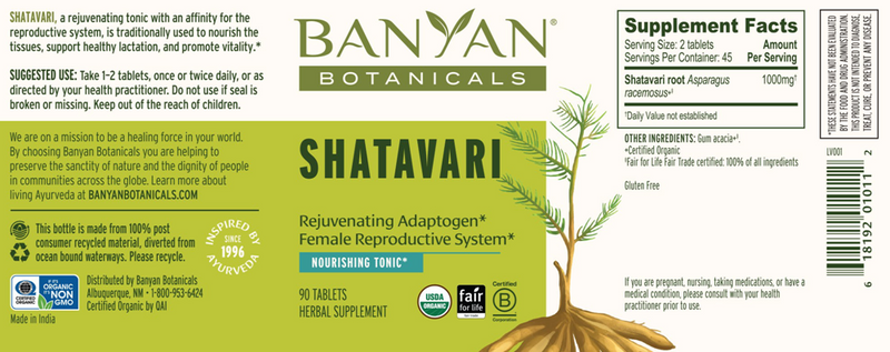 Shatavari Organic (Banyan Botanicals) label