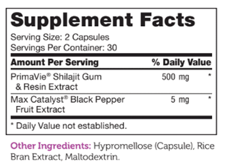 Shilajit Capsules Supplement Facts Label