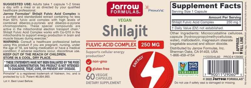 Shilajit Fulvic Acid Complex Jarrow Formulas label
