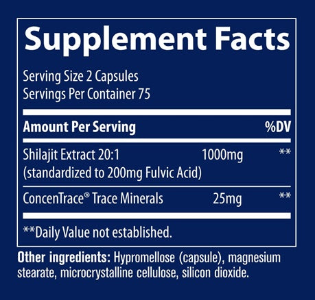 Shilajit Supplement Facts Label
