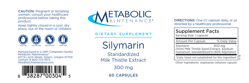 Silymarin 300 mg (Metabolic Maintenance) label
