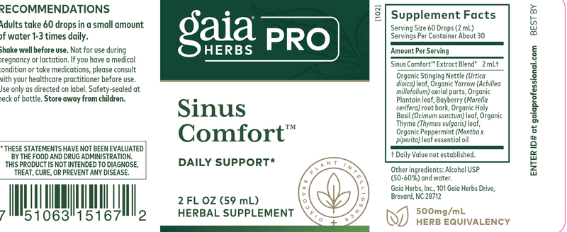 sinus comfort gaia herbs pro label