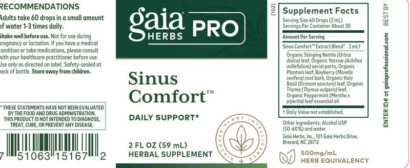 Sinus Comfort Gaia Herbs Professional Solutions label