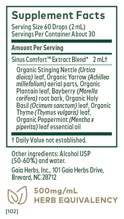 Sinus Comfort Gaia Herbs Professional Solutions supplement facts