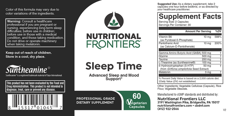 Sleep Time Nutritional Frontiers Label