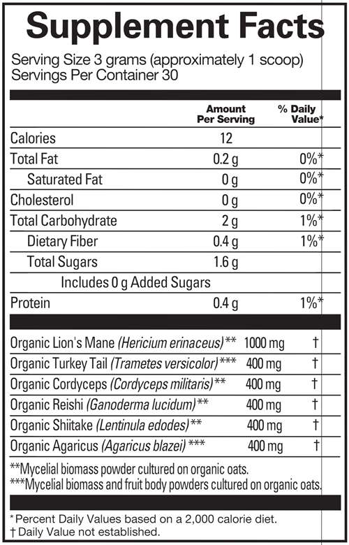 Smart Mushrooms Supplement Facts Label