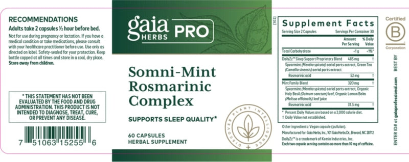 somni-mint rosmarinic complex gaia herbs label