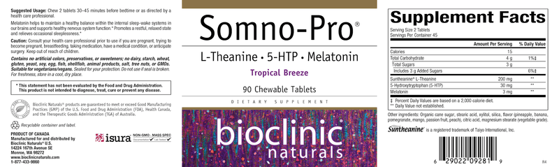 Somno-Pro Tropical Breeze (Bioclinic Naturals) Label