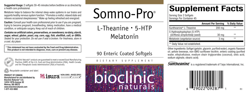 Somno-Pro (Bioclinic Naturals) Label