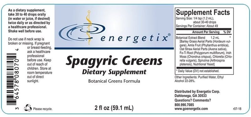 spagyric greens (energetix) label