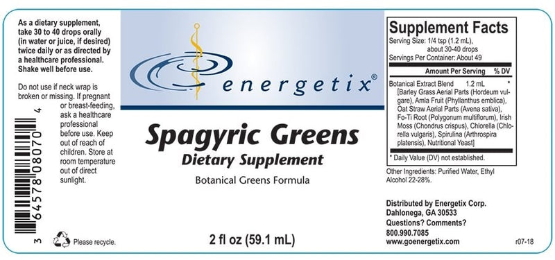 Spagyric Greens (Energetix) Label