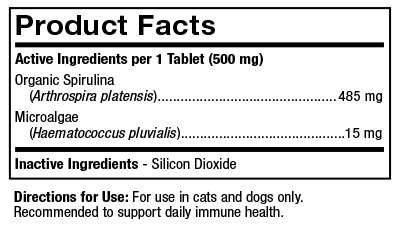 BACKORDER ONLY - SpiruGreen For Cats and Dogs Supplement Facts Label