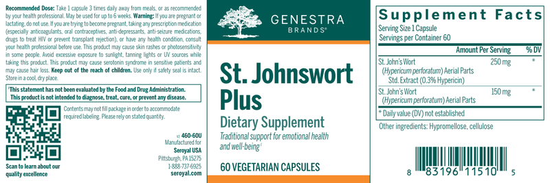 St. Johnswort Plus label Genestra
