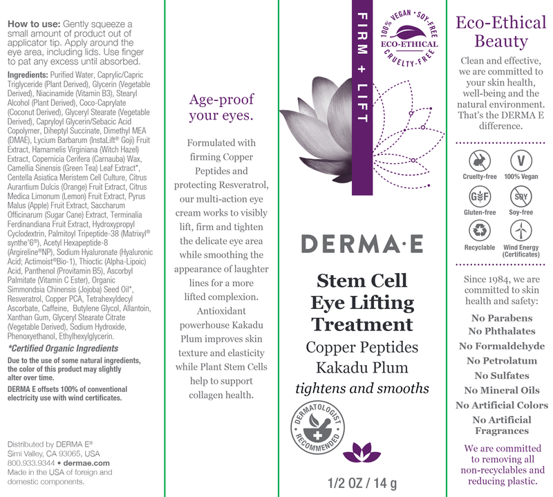 Stem Cell Eye Lifting Treatment (DermaE) label