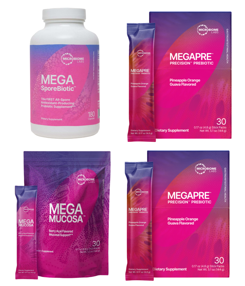 Total Gut Restoration - MegaPack - Megasporebiotic (180 capsules), MegaMucosa, and 2x MegaPre - Kit 2