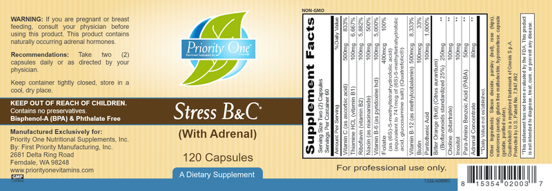 Stress B & C (Priority One Vitamins) 120ct label