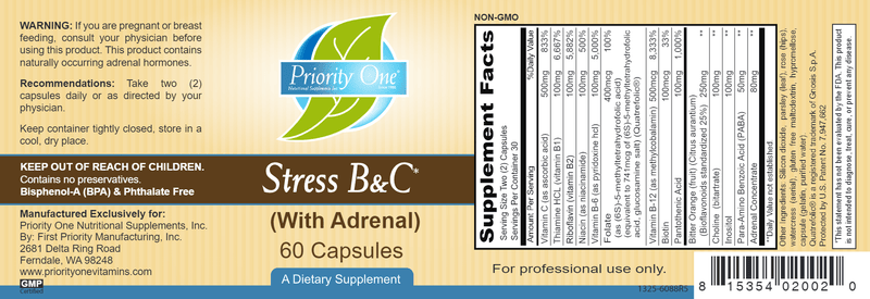 Stress B & C (Priority One Vitamins) 60ct label