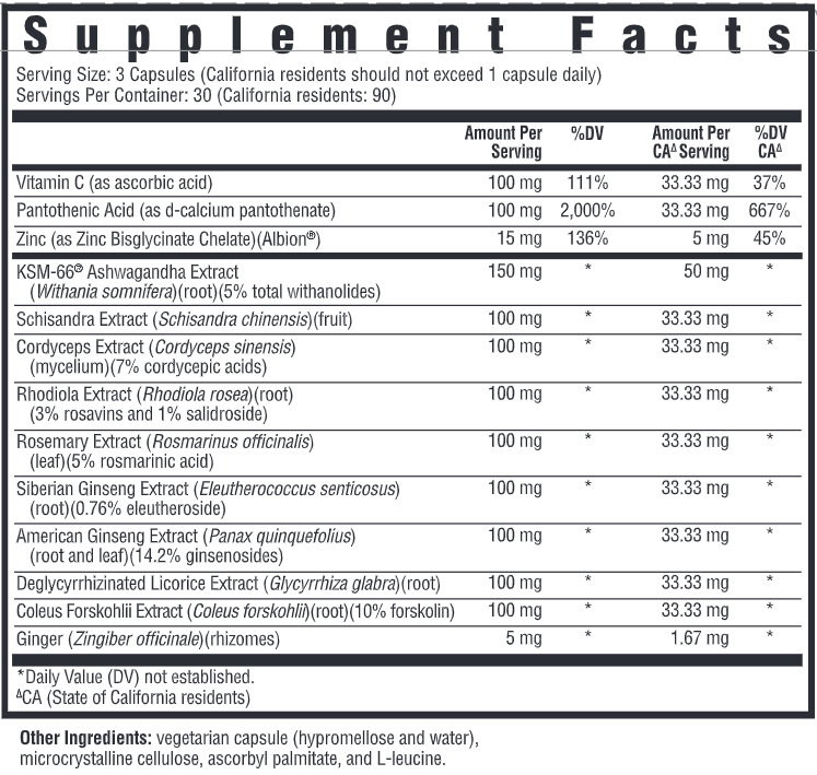 Stress Nutrients Seeking Health supplement facts