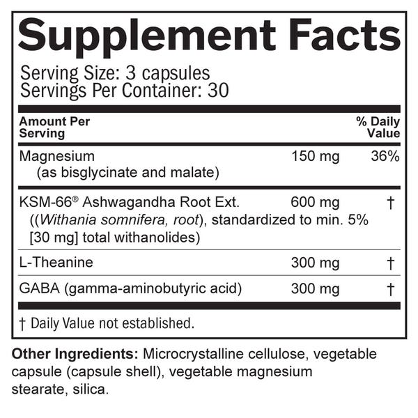 Stress Relief Sleep Supplement Facts Label