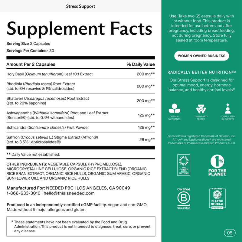 stress support needed supplement facts