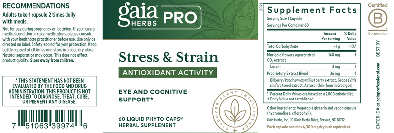 Stress and Strain Antioxidant (Gaia Herbs Professional Solutions) label