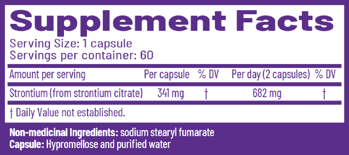 Strontium Support II Supplement Facts Label