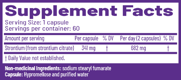 Strontium Support II Supplement Facts Label