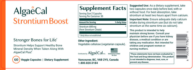 Strontium Boost (AlgaeCal) Label